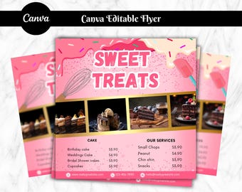 Bakery Flyer, Bake Sale Flyer, Sweet Treats Flyer, Dessert Flyer, Bake Shop Flyer, Pastry Flyer, Cake Business Template