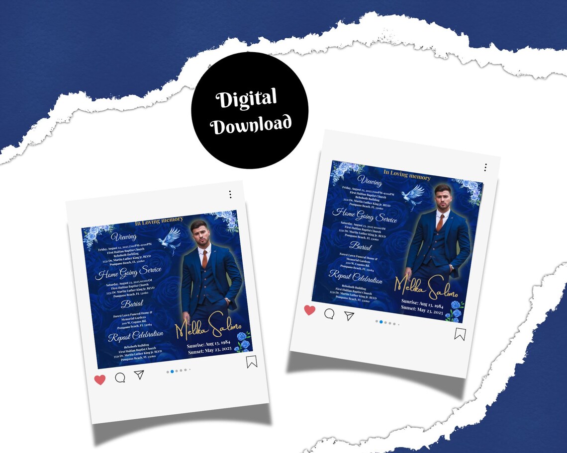 La Rosa- Blue Rose Funeral Invitation Template| Memorial Announcement ...