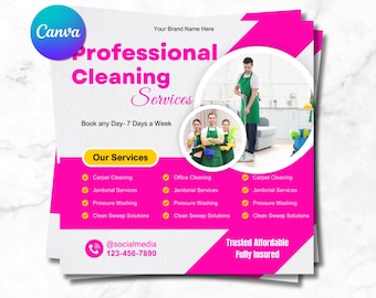 Folleto de servicios de limpieza, folleto de limpieza profesional, folleto de servicio de limpieza, folleto de limpieza y conserjería, plantilla de folleto DIY, editable en Canva