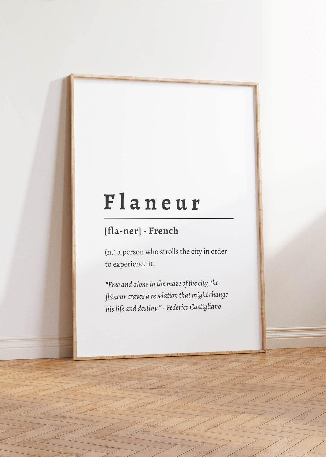 Flaneur Typography Print French Inspirational Quote Art Extra Large