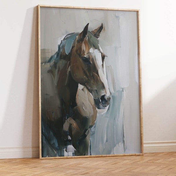 Large Scale Vintage Horse Art | Dreamy Horse Oil Painting | Abstract Antique Neutral Equestrian Art | Modernist Moody Horse Download