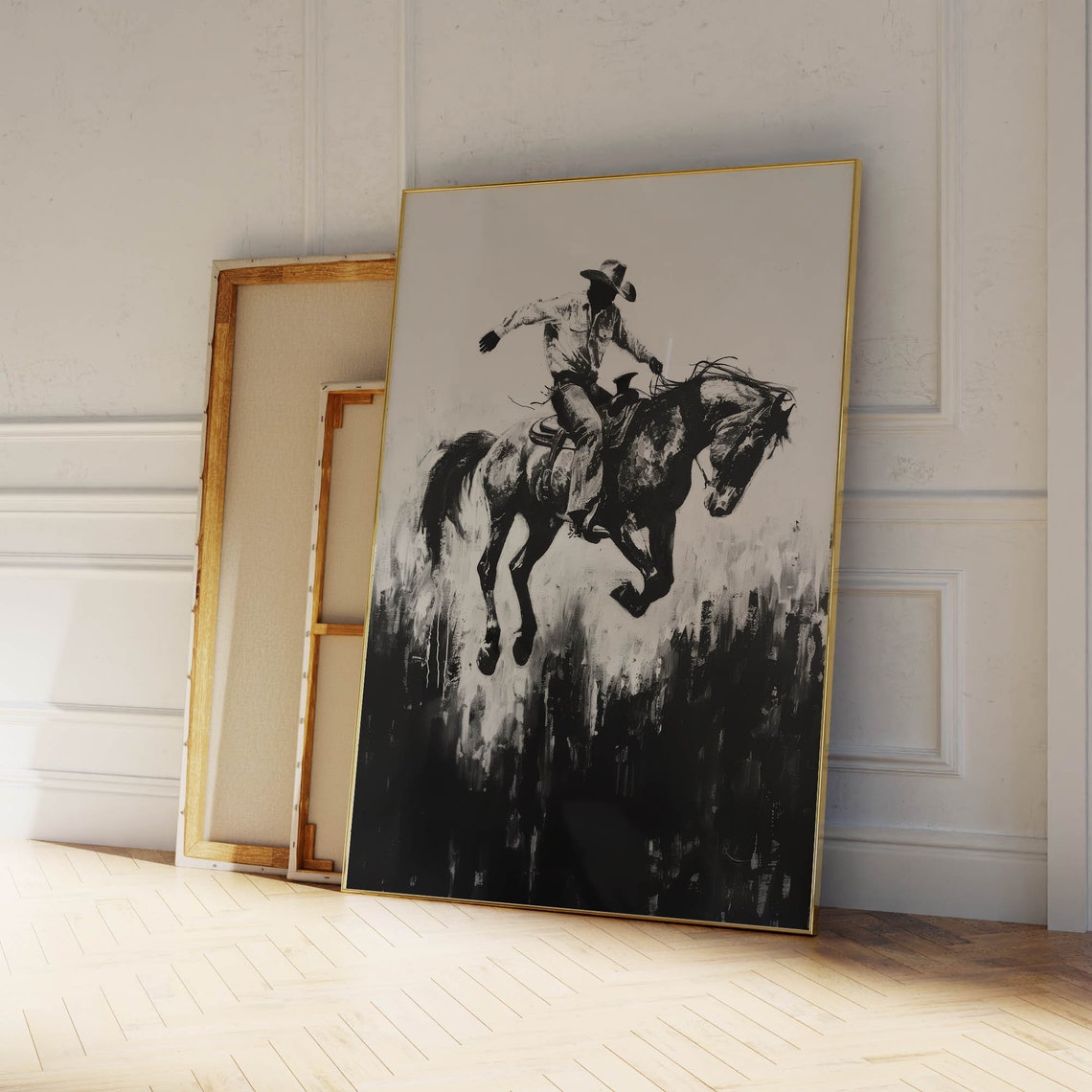 Young Rodo Schech Cowboy Bucking Bronco Painting | Rodeo Watercolor Ink Sketch | Tack ...