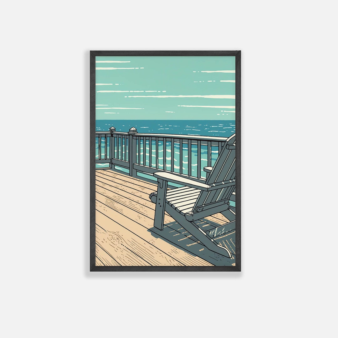 Outer Banks Art Print Beach Woodblock Style Print OBX Ocean Wall Decor Highquality Downloadable