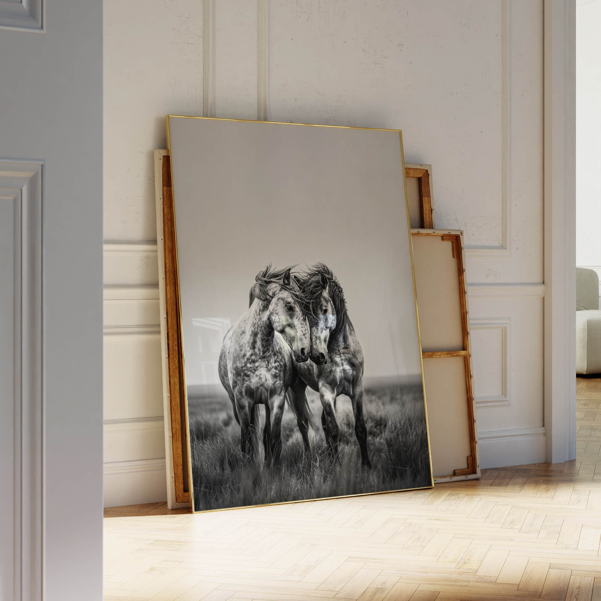 Black White Horse Photo | Wild Mustang Art Print | Silver Monochrome ...