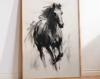 Minimalist Wild Horse Painting | Charcoal Sketch | Abstract Equestrian Decor | High-Quality Downloadable PRINTABLE Art Print for Download