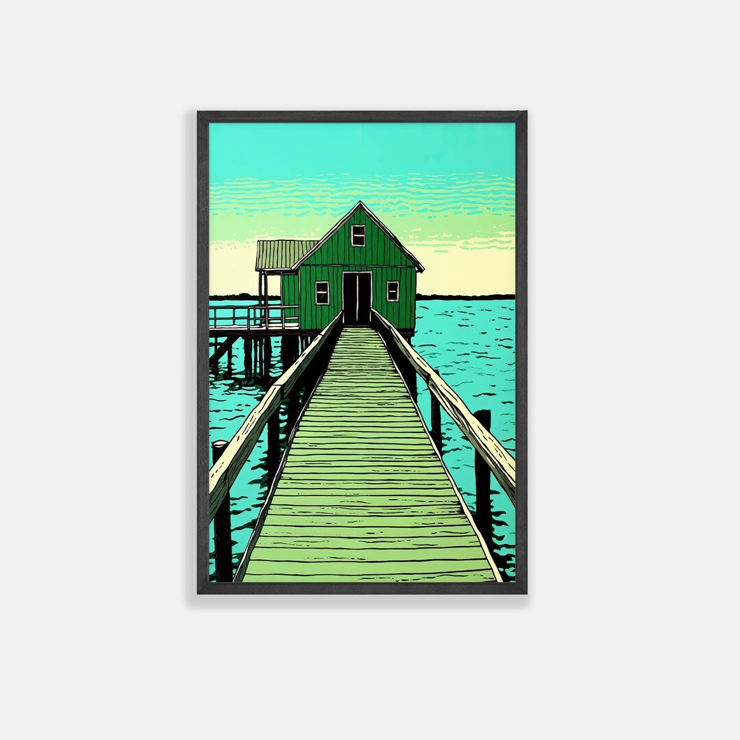 Outer Banks Art Print Beach Woodblock Style Print OBX Etsy