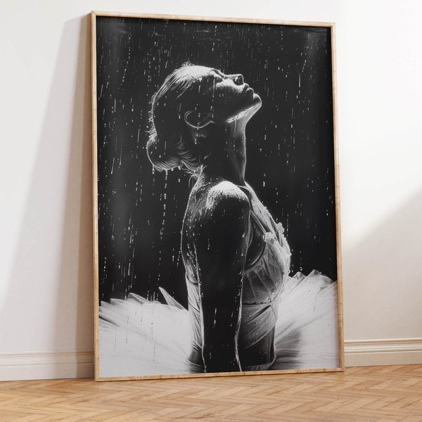 Black and White Ballerina Sketch | Realistic Charcoal Dancer Art Print | Monochrome Large Scale Fashion Photo-Style Romantic Ballet Drawing