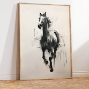 Minimalist Wild Horse Painting | Charcoal Sketch | Abstract Equestrian Decor | High-Quality Downloadable PRINTABLE Art Print for Download