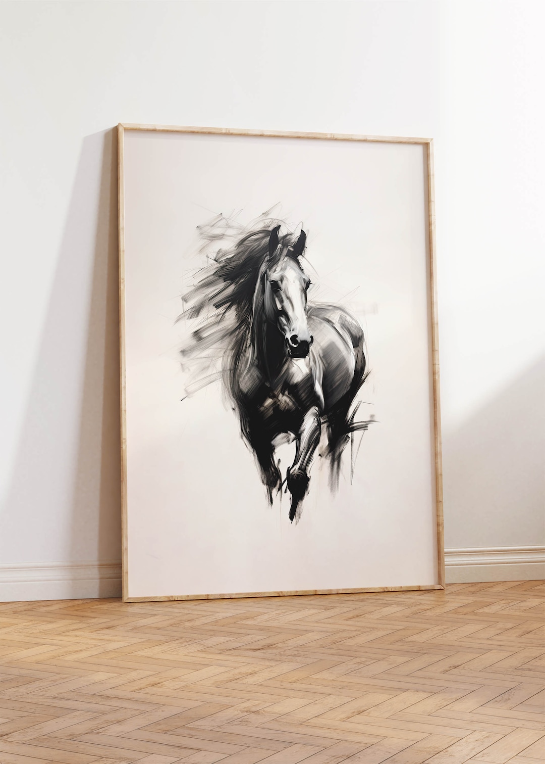 Minimalist Wild Horse Painting Charcoal Sketch Abstract Etsy