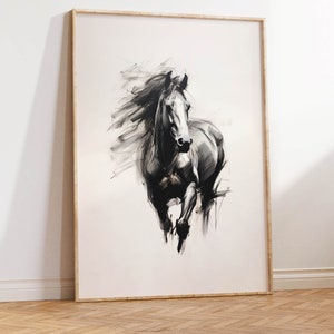 Minimalist Wild Horse Painting | Charcoal Sketch | Abstract Equestrian Decor | High-Quality Downloadable PRINTABLE Art Print for Download