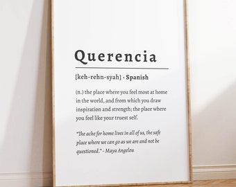 Querencia typografie poster | Spaanse inspirerende citaat afdrukken | Authenticiteit wanddecoratie | Startpagina Afdrukbare download | Woorddefinitie Art