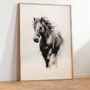 Minimalist Wild Horse Painting | Charcoal Sketch | Abstract Equestrian Decor | High-Quality Downloadable PRINTABLE Art Print for Download