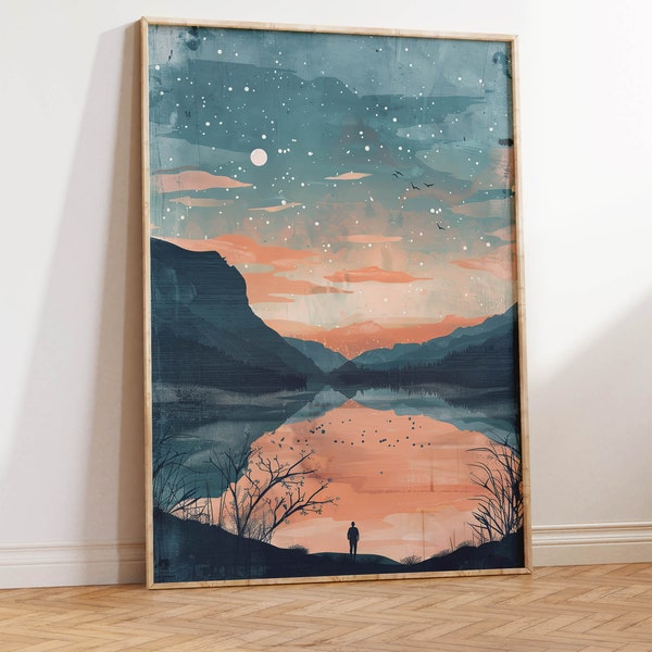 Dreamy Boho Art Print | Escapism Alt Art | Metaphysical Desert Dream Painting | Bohemian Mystical Night | Romantic Astrology Starry Daydream