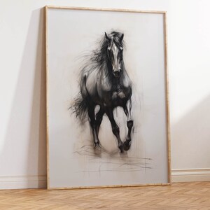 Minimalist Wild Horse Painting | Charcoal Sketch | Abstract Equestrian Decor | High-Quality Downloadable PRINTABLE Art Print for Download