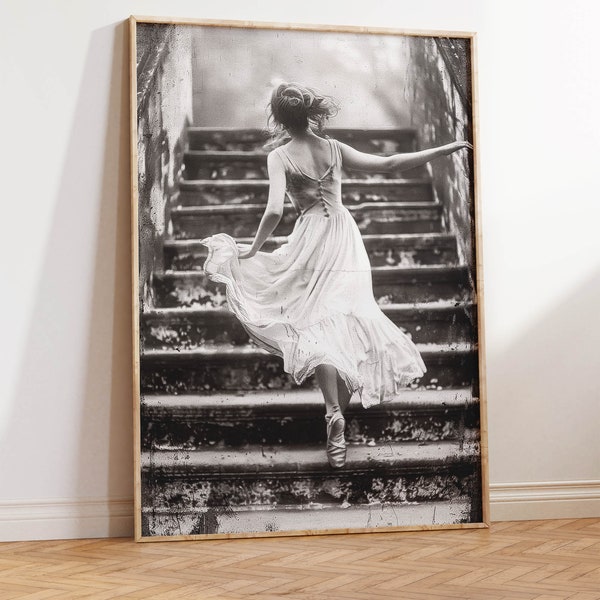 Vintage Ballerina Photograph | Antique Black and White Dancer Art Print | Monochrome Large Scale Fashion Art | Old 35mm Dancing Girl Photo