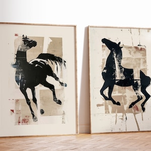 Set of Two Large Scale Horse Art | Modern Horse Painting | Neutral Equestrian Block Art | Abstract Horse Print | Pair of Boho Horse Download