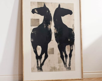 Large Scale Horse Art | Modern Horse Painting | Neutral Equestrian Block Art | Abstract Horse Art Print | Modernist Boho Horse Download