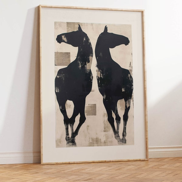 Arte de caballos a gran escala / Pintura de caballos moderna / Arte de bloque ecuestre neutro / Impresión de arte de caballo abstracto / Descarga de caballo boho modernista