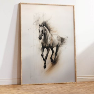 Minimalist Wild Horse Painting | Charcoal Sketch | Abstract Equestrian Decor | High-Quality Downloadable PRINTABLE Art Print for Download