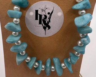 Mareas Serenas – Pulsera de Amazonita y Perla / Calma y Equilibrio Interior / Joyería Ajustable Hecha a Mano con Piedras Preciosas