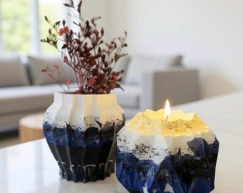 Decoración para el hogar hecha a mano en hormigón y resina: Océano medianoche y oro