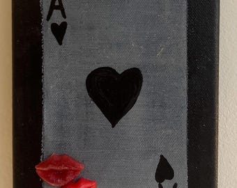 Lienzo decorativo As de Corazones / Besos de resina 3D, decoración en negro y rojo