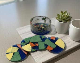 Posavasos de resina abstracta hechos a mano / Decoración moderna de mosaico para el hogar