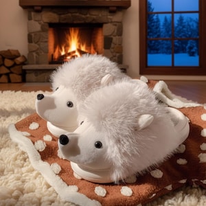 Cute Hedgehog Slippers Women | Cozy Winter Furry House Shoes | Soft Indoor Plush Footies | Warm Animal Slippers | Cute Gift for Her