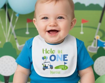 Hole in ONE Golf Themed Birthday for Baby Boy – lets par-tee, personalized name, birthday gift, blue green golfing first birthday, gift idea