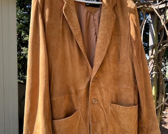 Vintage Suede Leather Blazer: Tan Camel Western Boho 70s Style Coat