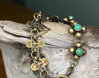 Lucky Brand Retro Bracelet, Teal Flower Peace Sign Charm