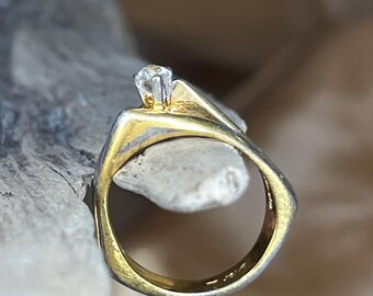 Vintage ACT II Gold Tone Bypass Ring | Diamond Simulant Solitaire