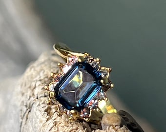 Emerald Cut Mystic Topaz Ring, Gold Plated Sterling Silver, Cocktail Ring
