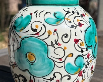 Hand Painted Italian Ceramic Vase | Majolica Folk Art Floral Decor