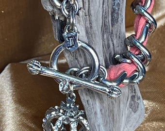 Y2K Juicy Couture Necklace | Coral Fabric Chain, Crown Charm