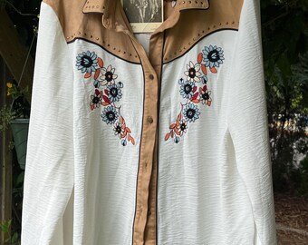 NWT John Moon Texas Embroidered Fringe Western Shirt XXL Cowgirl Snap Top