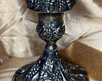 Godinger Silverplate Grape Vine Taper Candle Holder | Ornate Pedestal Wine Decor