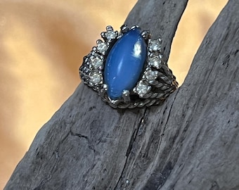 Vintage Blue Chalcedony Universe Ring | 14K Gold Filled Statement Ring