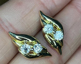 Solid Gold Diamond Wing Earrings | Sculptural Flame Design, Vintage Fine Jewelry