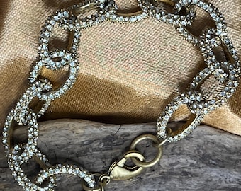 J.Crew Gold Tone Pavé Crystal Link Bracelet | Signed Designer Statement Jewelry