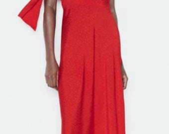 Zara Red Satin Jacquard Halter Midi Dress Neck Scarf Open Back Women’s S NWT’s