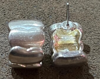 Brushed vintage Silver Tone Stud Earrings | Modernist Costume Jewelry