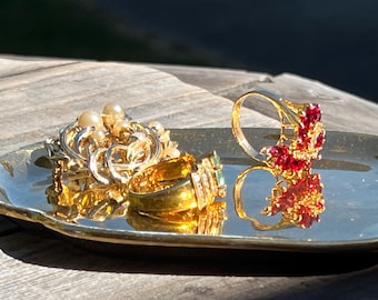 Vintage Gold Porcelain Vanity Tray | MZ Austria Jewelry Dish | Ornate Glam Decor