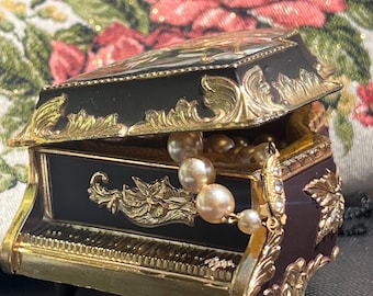 Vintage Japanese Piano Music Box – Ornate Black Gold Jewelry Casket, “Till the End of Time”