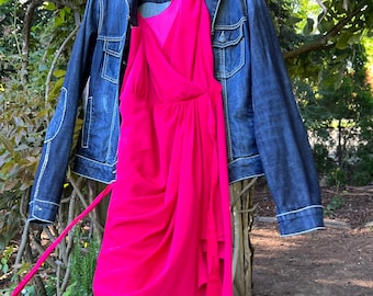 Hot Fuchsia Asymmetrical Wrap Dress | Express Draped Bodice Cocktail (Size 0)
