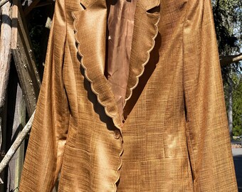 Vintage Angel Nina Blazer: Bronze Gold Scalloped Edge French Tailored Statement Jacket
