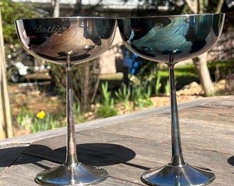 Vintage Silver Plated Champagne Coupes | House of Sheffield Toasting Glasses (Set of 2)
