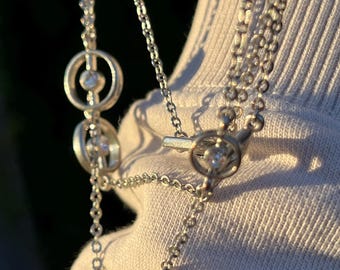 Art Deco Style Crystal Necklace | Silver-Tone Geometric Station Chain, Layering Necklace