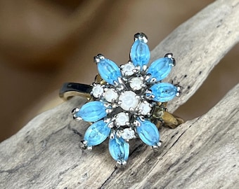 Vintage Blue Marquise Floral Ring – Retro Starburst Cocktail Ring