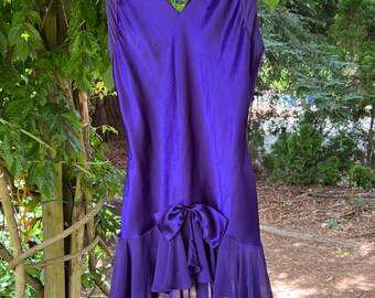 Vintage Val Mode Purple Satin Chemise | Sheer Chiffon Hem | Bow Front | Y2K Lingerie | Slip Nightgown | Small